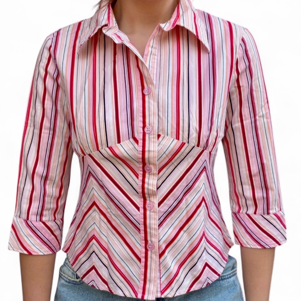 Vintage H&M Y2K Striped Fitted Vintage Button Up